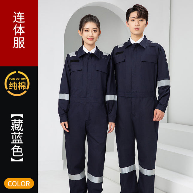 Marine Crew Reflective Strip Pure Cotton Overalls Long-sleeved Men's Summer Wear-resistant Electric Welding Shipyard Workshop Labor Insurance Clothing