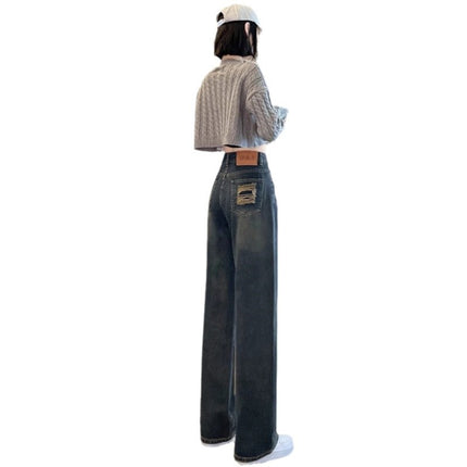 Vintage Slim Look Wide Leg Jeans Women's Fashionable All-match Korean Style High Waist Design Sense Casual Narrow Straight Long Pants
