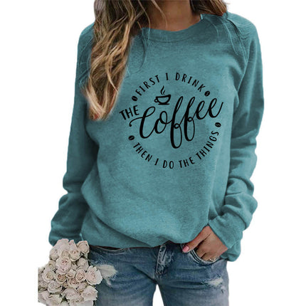 Foreign trade supply coffee coffee printed round neck jacket sweater European size ladies coat long sleeve cross-border autumn and winter