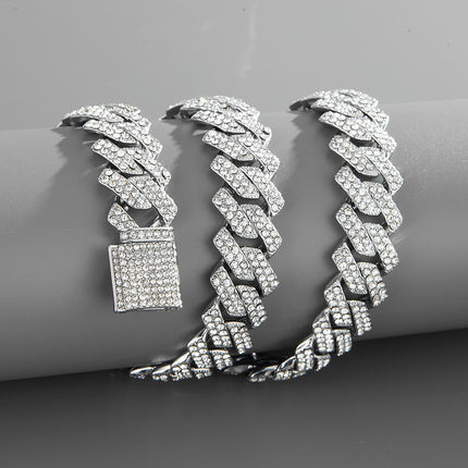 Foreign trade explosive hip-hop jewelry full diamond Cuban chain men's vacuum plating does not fade rap accessories factory outlet