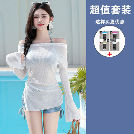 Swimwear Women's 2025 New Explosive Skirt Split Three-piece Set Small Chest Gathering Holiday Ins High-grade High Waist Sun Protection