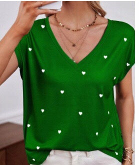 2023 New Hot Independent Station Loose V-neck Love Printed Short Sleeve T-Shirt for Women