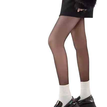 Double-Layer Button-Style Bare-Leg Pantyhose for Women in Autumn and Winter, Ultra-Natural Detachable Double-Layer Fleece-Lined Leggings