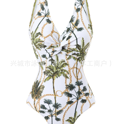 European and American Explosions Coconut Tree Twist One-piece Swimsuit Women's Two-piece Belly-covering Sexy Belt Mesh Skirt Foreign Trade OEM