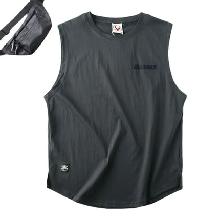 Summer Trendy Brand American Style Retro Style Printed Washed Cotton Crewneck Vest Men's Sports Leisure Sleeveless T-shirt Men's Clothing