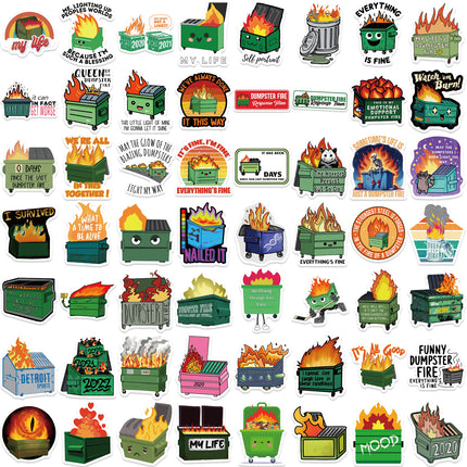 New 56 sheets dustbin fire sticker bag waterproof graffiti sticker decoration car trunk scooter helmet