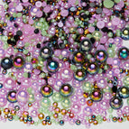 3-10mm flatback pearl resin rhinestones mixed assortment, 30g/pack / Semi-round pearl mixed green, purple and black ab series—e