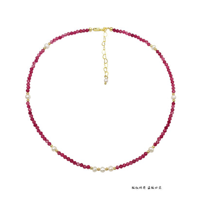 French Retro Pink Beaded Necklace for Women, Freshwater Pearl, Light Luxury, Niche, High-End Clavicle Chain, Elegant Neck Chain