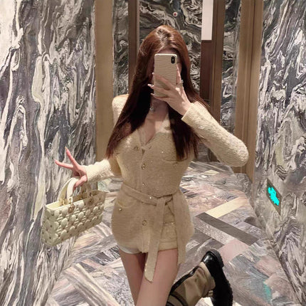 High Version in Stock 2025 Spring New European and American High-End French Celebrity Slim Sequin Knitted Cardigan Jacket for Women