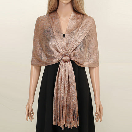 Cross-border new ladies solid color tassel long towel fashion simple gold and silver silk sunshade shawl commuter all-match scarf