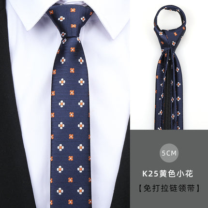 Dress Business Tie Men's and Women's Groom Wedding Black Zipper Korean Narrow No Lazy Striped Bow Tie Plaid