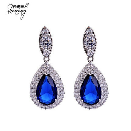 European and American Popular Bridal suit Water Drop Necklace Shake Tone Same Zircon Tassel Earrings Wedding Jewelry Accessories