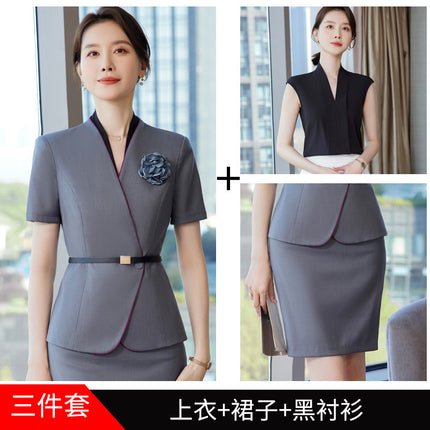 High-end beauty salon beautician suit women's short-sleeved fashion temperament hotel front desk jewelry store work clothes summer