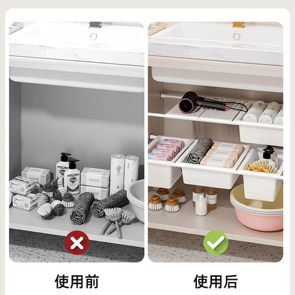 Bathroom Storage Rack Storage Shelf Retractable Partition Punch-free Lower Sink Multi-layer Space Layering with Artifact