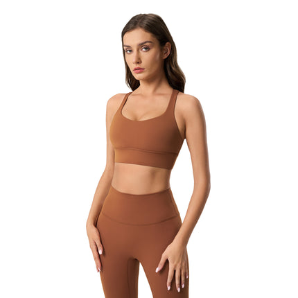 Cross-border Naked Cross-back Fitness Yoga Bra High Strength Shockproof Running Sports Underwear for Women S2010