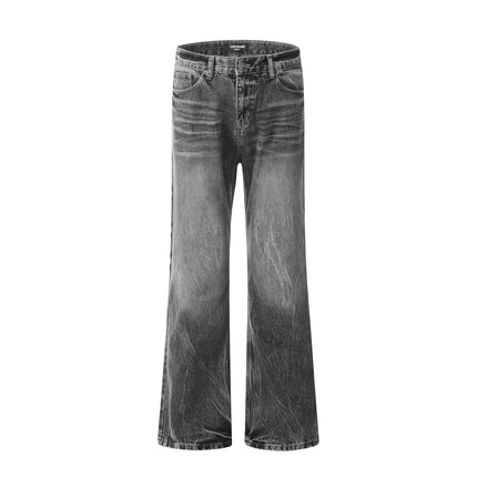 11Kn American Black Bootcut Jeans Lightning Cracked Washed Retro Distressed Loose Slim Casual Pants
