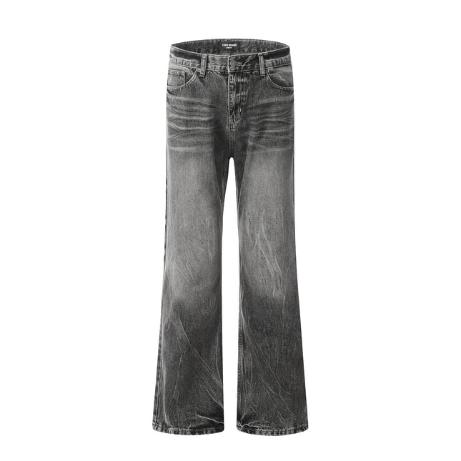 11Kn American Black Bootcut Jeans Lightning Cracked Washed Retro Distressed Loose Slim Casual Pants