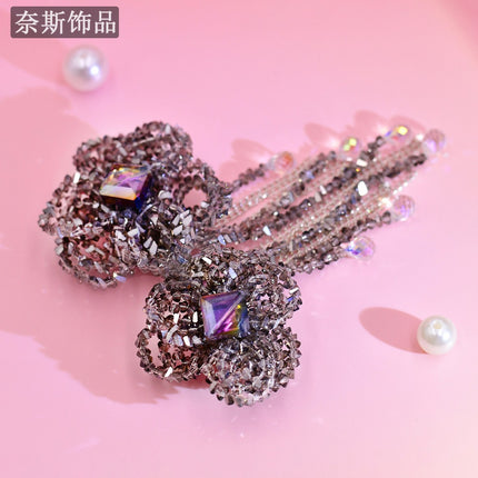 Ness NS68 Crystal Diamond Flower Tassel Hairpin Small Fashion Light Luxury Hair Accessories Gray High-end Simple Accessories