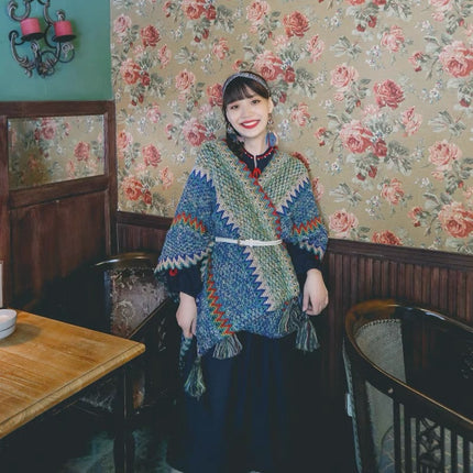 Northwest Ethnic Style Cloak Dual-purpose Air Conditioning Cloak Wool Knitted Handmade Tassel Cloak Xinjiang Travel Cloak
