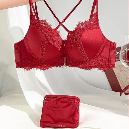 Red Small Breast Push-Up Bra for Women Wedding Bride 2025 New Animal Year Lace Pure Lust Bra Set