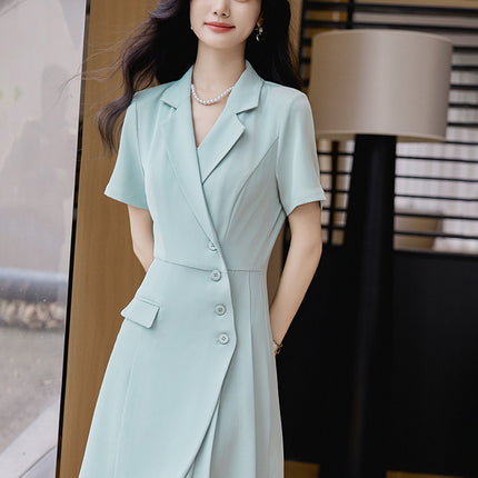 2025 New Classy Suit Collar Dress for Women Spring and Summer Chic Design Niche Elegant Short-Sleeved Professional Skirt