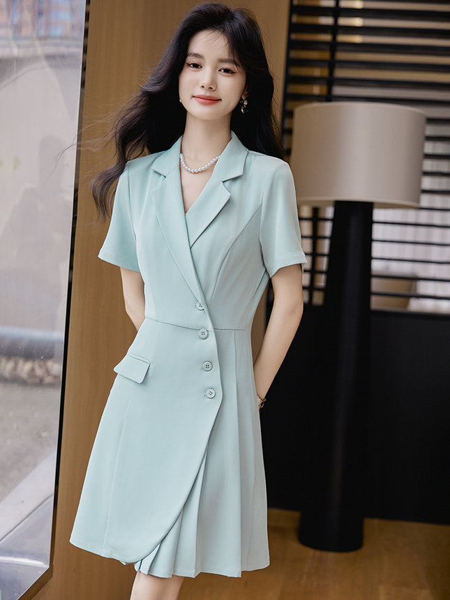 2025 New Classy Suit Collar Dress for Women Spring and Summer Chic Design Niche Elegant Short-Sleeved Professional Skirt