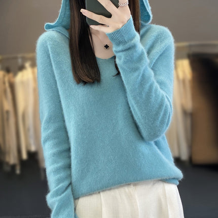 2024100 Soft Waxy Wool Hoodie for Women Manufacturer Wholesale Seamless Long-Sleeved Pullover Knitwear in Stock Fine Wool