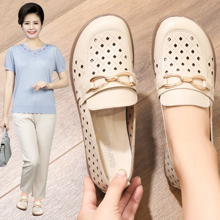Mom's Shoes for Middle-Aged and Elderly Women, Summer 2026 New Style, Soft-Soled Leather Shoes, Breathable Non-Slip Sandals