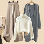 Gray jacket + rice sweater + khaki wide-leg pants three-piece set / M recommendation 40-50kg