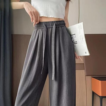 2025 Summer New Ice Silk High-Waisted Drapey Casual Wide-Leg Pants Cool Sun-Protective Sports Pants Women's Sweatpants Trendy