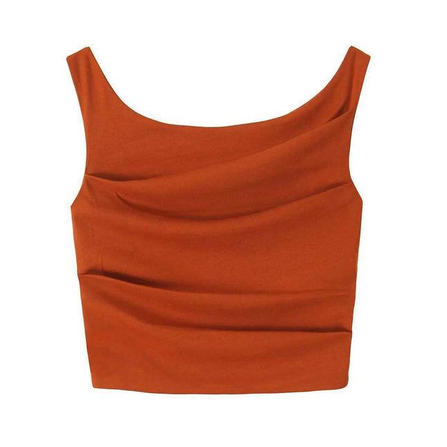 Side Strap Top Women's Cross-border Base Vest New European and American Spice Girls Summer Pleated Slim-fit Design Short