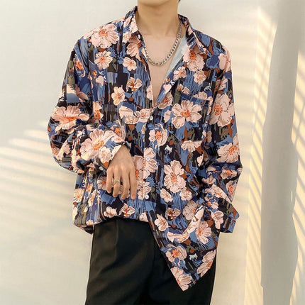 Fairy shirt men's Spring and Autumn fun printed shirt men's long sleeve Hong Kong style loose fashion casual Japanese coat