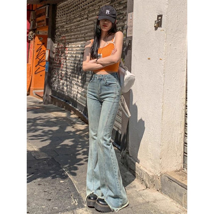 High-Waisted Bootcut Jeans for Women 2025 New Korean Style Raw Edge Horseshoe Pants Slimming Look Slimming Look Flared Pants