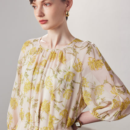 Short-Sleeved Silk Dress for Women 2026 Spring and Summer New Two-Piece Set Slightly See-Through Printed Georgette 100% Mulberry Silk Long Dress