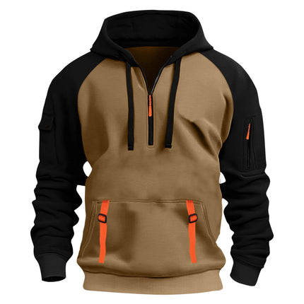 2025 Export Amazon Popular Men's Autumn and Winter New Raglan Sleeve Color Matching Casual Half-Zip Sweatshirt Hoodie