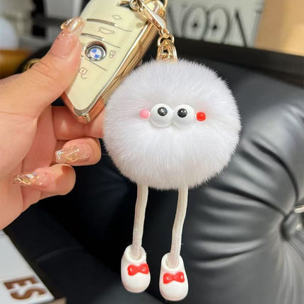 Wholesale New Long-Legged Real Rex Rabbit Fur Keychain Pendant Cute Cartoon Key Small Gift Doll School Bag Pendant