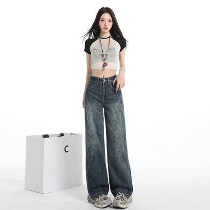 Vintage Blue Wide-Leg Jeans for Women 2025 Summer New Design Loose Slimming Versatile Straight-Leg Floor-Length Pants