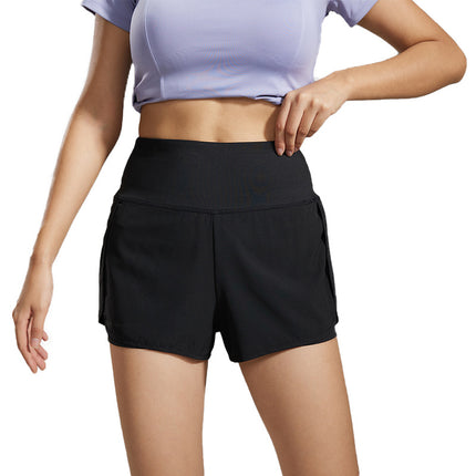 Hot Selling Fitness Yoga Sports Loose Double-Layer Anti-Light Quick-Drying Shorts with Unique Design on the Back Zipper Pockets