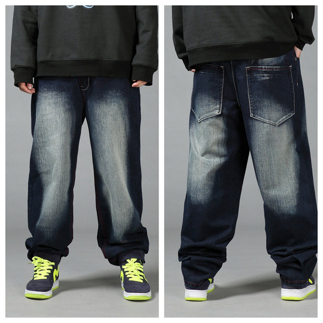 Deep Color Hip-hop Skateboard Pants Spring and Autumn New Arrival Washed Denim Pants Men's plus size Fat Man Loose Long Pants