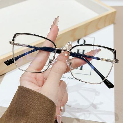New Square Frame Metal Anti-Blue Light Flat Mirror Glasses Frame for Men, Korean Style Fashionable Students, Compact and Can Be Equipped with Degrees