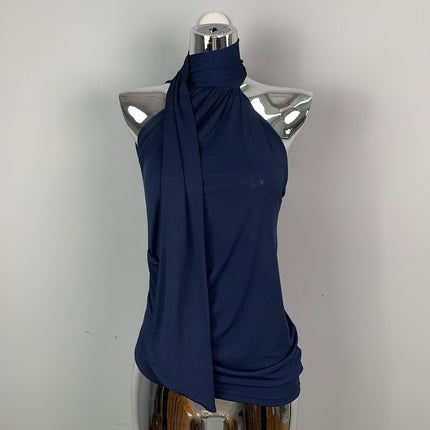 South Korea Dongdaemun Elegant Sexy Neck Lace-up Feminine Vest Figure Simple All-match Sleeveless Top Trendy