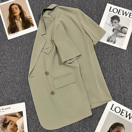 Retro Green Thin Blazer Women's 2023 Summer New Design Casual Fashion Temperament Niche Suit