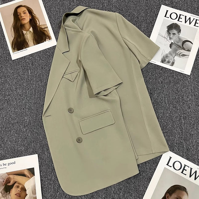 Retro Green Thin Blazer Women's 2023 Summer New Design Casual Fashion Temperament Niche Suit