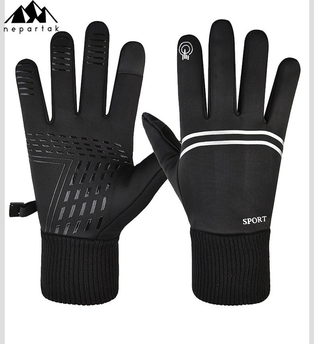 Cycling Warm Gloves Men's Autumn and Winter New Outgoing fleece-lined Thickened Windproof Cycling Touch Screen Non-slip Warm Gloves