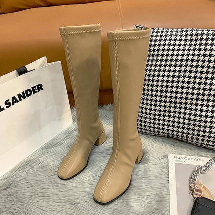High-Top Knight Boots for Women, Large Size 41-42, Over-The-Knee Boots, 2025 Winter New Style, Plush Thick Heel Square Toe Boots