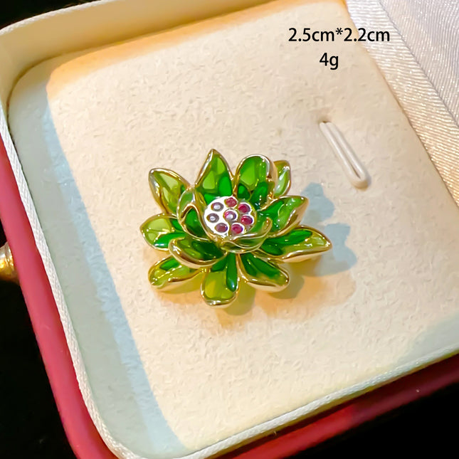 New national style drop glaze enamel green vintage court Lotus brooch light luxury high-end corsage coat accessories