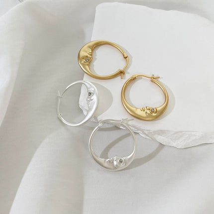 European and American fashion cold wind moon inlaid rhinestone personality earrings cross-border simple moon ring earrings earrings