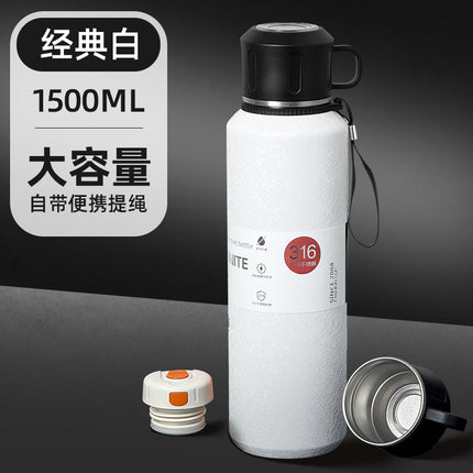 Outdoor Large-Capacity All-Steel Kettle for Men, Tea-Water Separation Vacuum Insulated Cup, 316 Stainless Steel Hiking Sports Water Cup
