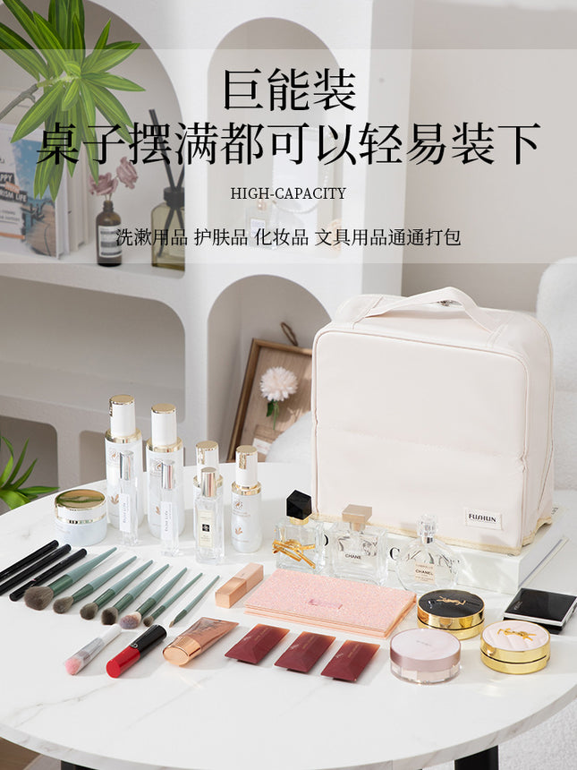 Stand-Up Cosmetic Bag for Women, Large Capacity, Waterproof, with Mirror, Can Be Hung on Suitcase, Travel Storage Bag