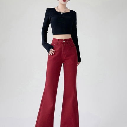 American Style New Fashion Women's High-Waisted Slimming Straight-Leg Jeans Women's Floor-Length Jeans Denim Straight-Leg Pants Ankora